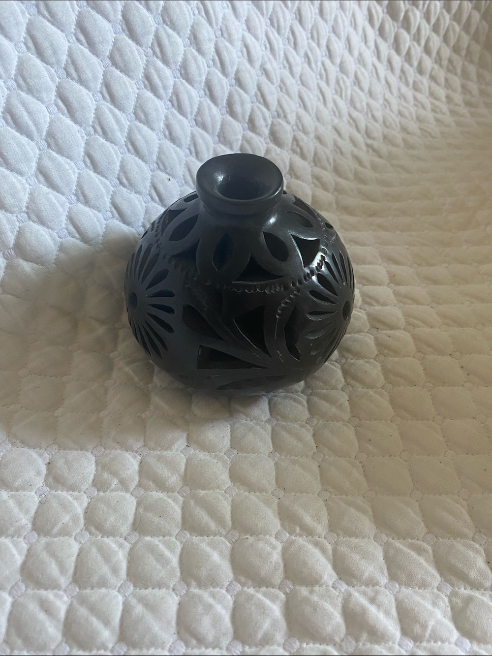 Hand-Carved Black Ceramic Floral Luminary Vase - Brand: 5”wx 5”H approx 12” arou